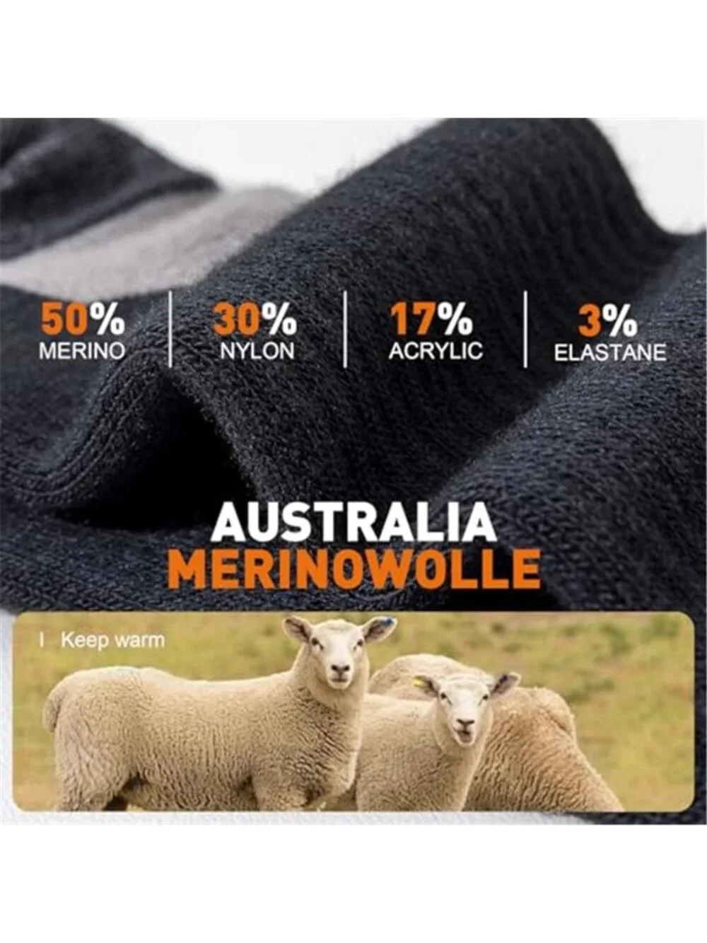 3 Pairs Men's Merino Wool Socks Thermal Winter Crew Warm Socks